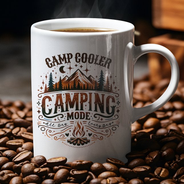 Camping-läge, Retro-typografi Camping-symboler Kaffemugg (Skapare uppladdad)