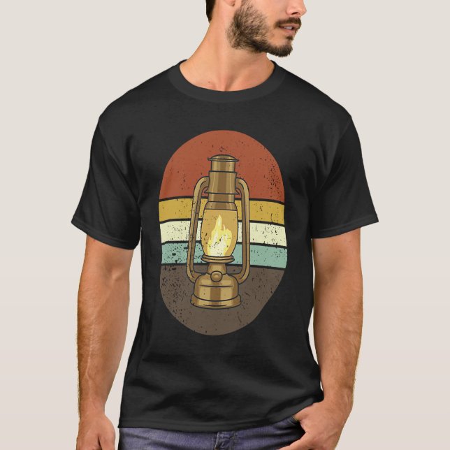 Camping Lantern 60s 70s Style Camping Lover Retro  T Shirt (Framsida)