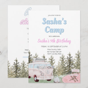 Camping Lastbil Forest Girl Birthday-inbjudan Inbjudningar