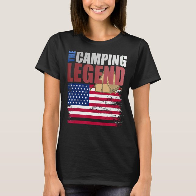 Camping Legend American Flagga för Make Pappa T Shirt (Framsida)