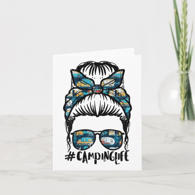 Camping Life Messy Bun Camp Camper Mamma Women Gir Kort (Framsida)