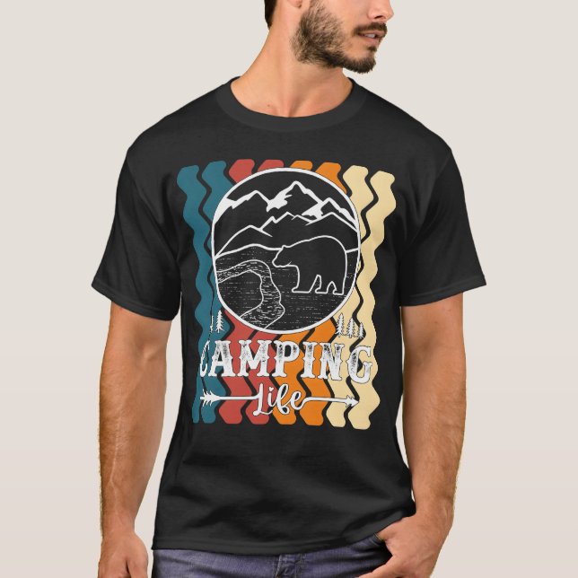Camping Life Retro apparel gift T Shirt (Framsida)