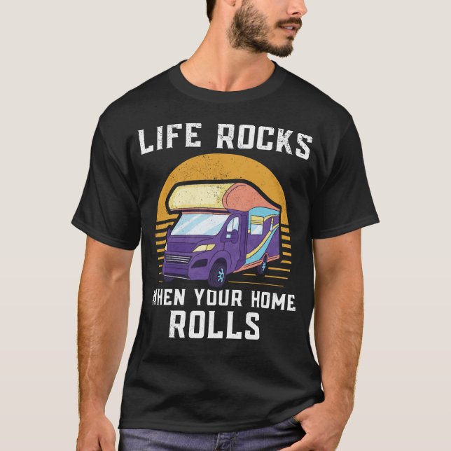 Camping Life Sten när hemmet kör motorhem T Shirt (Framsida)