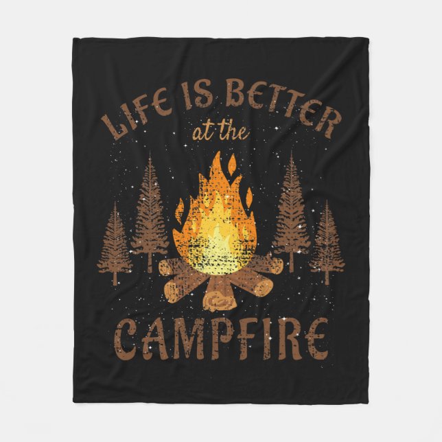 Camping - Livet är bättre i Campfire Fleecefilt (Framsidan)