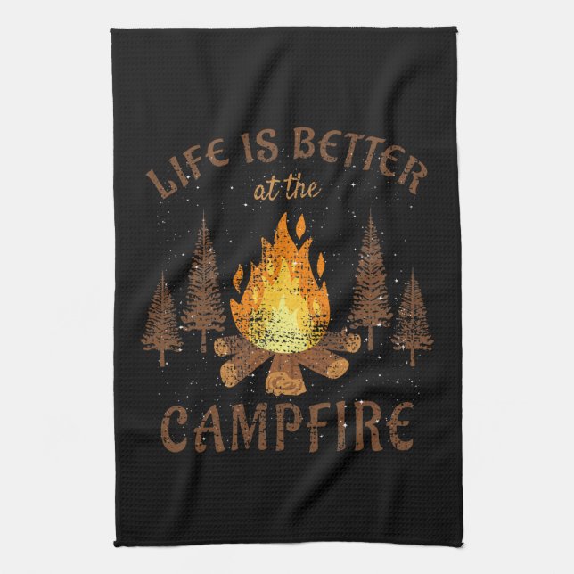 Camping - Livet är bättre i Campfire Kökshandduk (Vertikal)