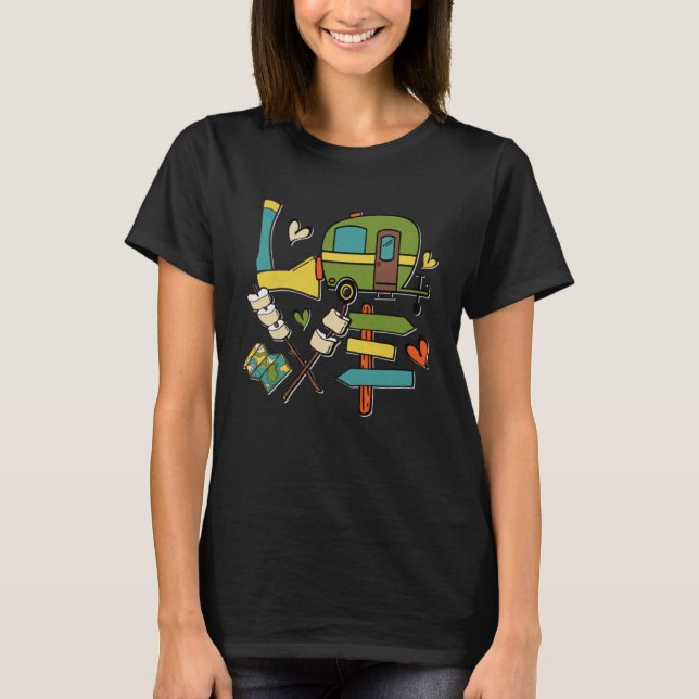 Camping Love Happy Camper Outdoor Glamping Camping T Shirt (Framsida)
