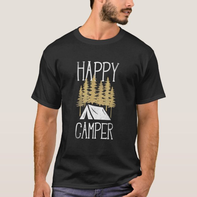 Camping Lycklig Camper Tält T Shirt (Framsida)