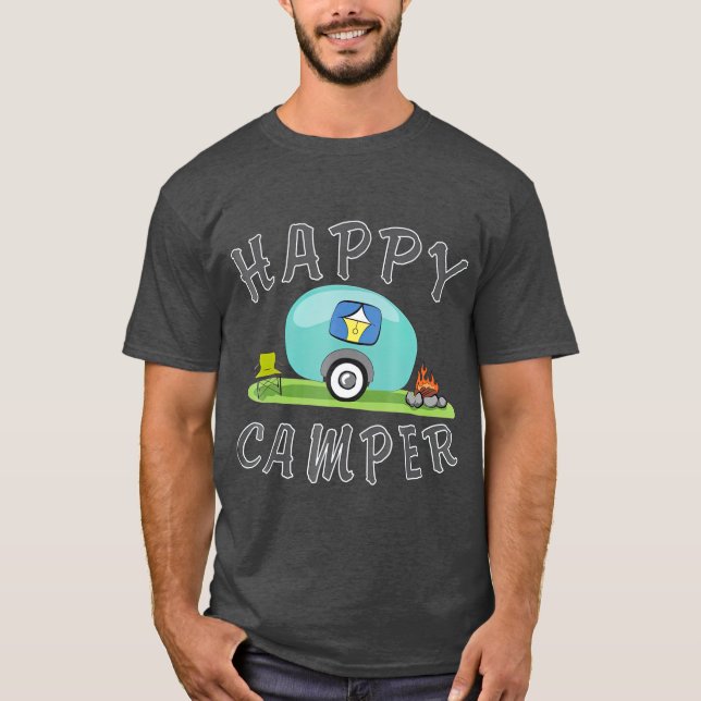 Camping Lycklig Camping Trailer Camper T Shirt (Framsida)