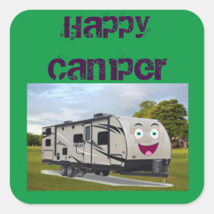 Camping Lycklig Pension i RV av Funnycoomb Fyrkantigt Klistermärke