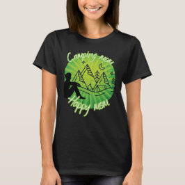 Camping mamma-lycklig mamma, grönt-cirkeln till he t shirt
