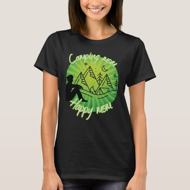 Camping mamma-lycklig mamma, grönt-cirkeln till he t shirt (Framsida)
