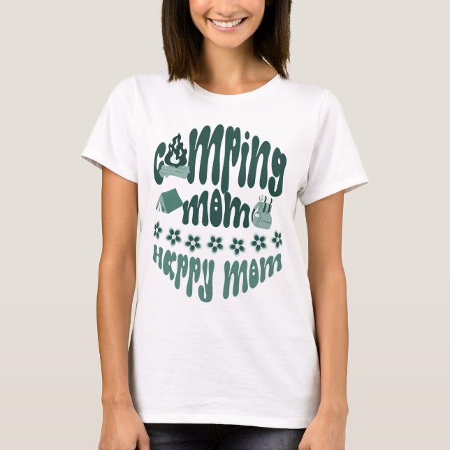 Camping mamma - lycklig mamma, söt mamma-kamper t shirt (Framsida)