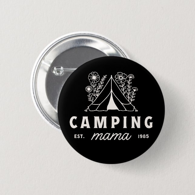 Camping mamma sommarläger campare mamma whimsical knapp (Framsida & baksida)