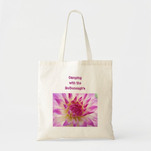 Camping med din anpassade namn Dahlia blomma Tygkasse (Framsidan)
