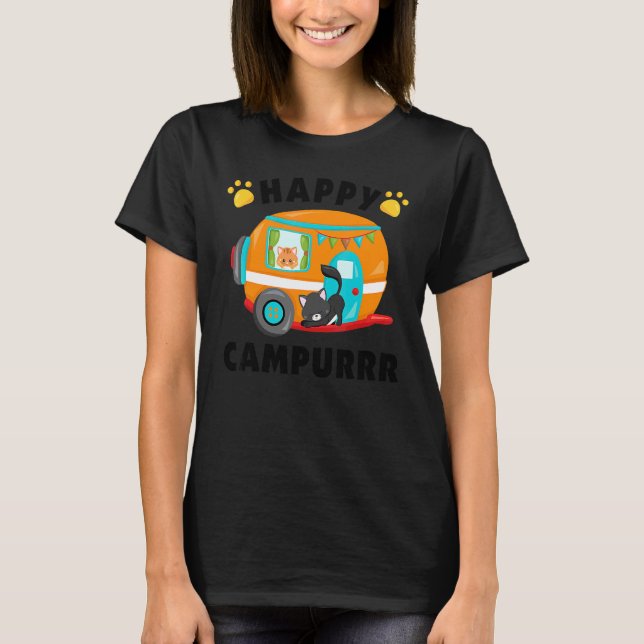 Camping med katter Kitty fiskare Camper T Shirt (Framsida)