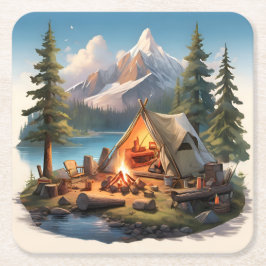 Camping med nära och kära underlägg papper kvadrat