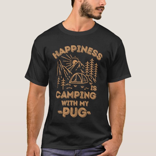 Camping med pug present t shirt (Framsida)