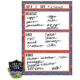 Camping Menu Meal Planning Verktyg Post-it Block