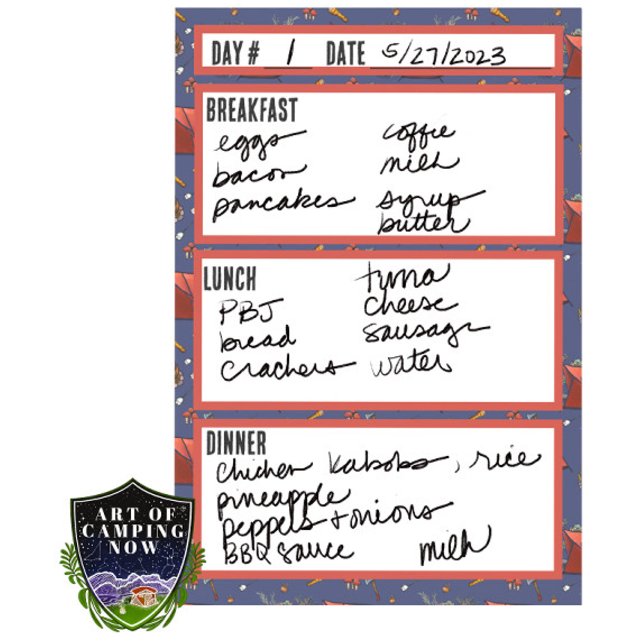 Camping Menu Meal Planning Verktyg Post-it Block (Skapare uppladdad)