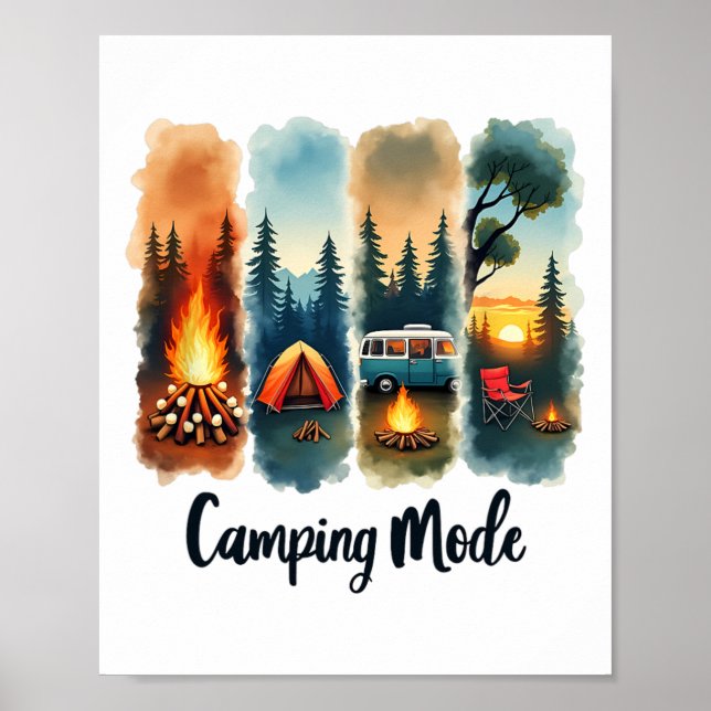 Camping Mode Lägger eld Tält Skymning Stillhet  Poster (Framsidan)