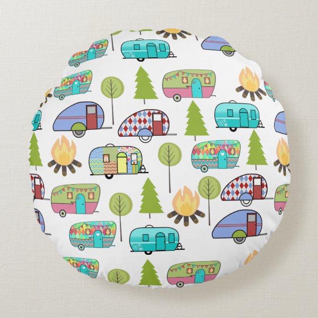 Camping Mönster Round Pillows Rund Kudde (Framsidan)