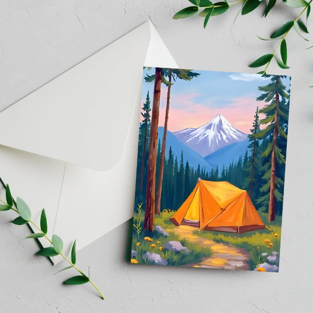 Camping Mountain Akvarell Målning Kort (Skapare uppladdad)