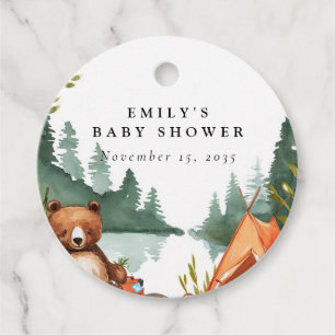 Camping Mountain Rustic Baby Shower Gåvor Etiketter