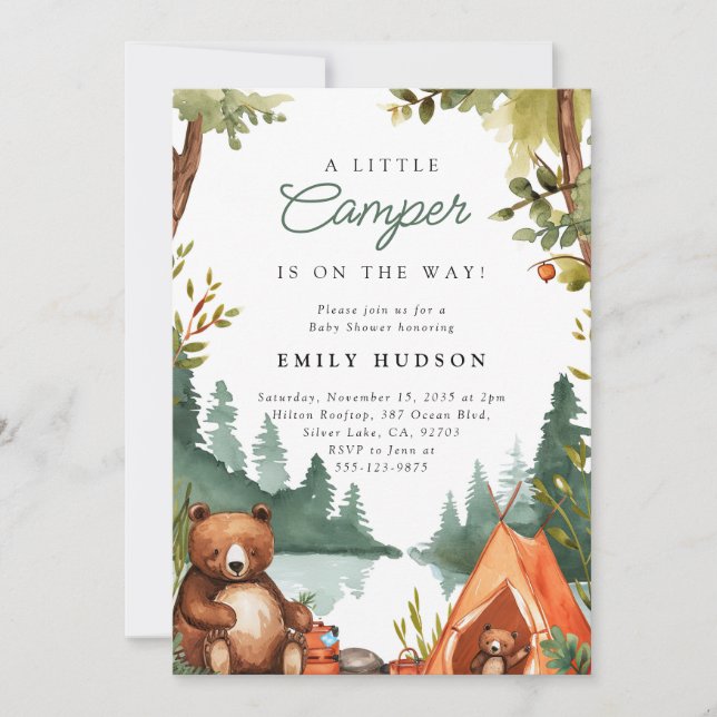 Camping Mountain Rustic Baby Shower Inbjudningar (Framsida)