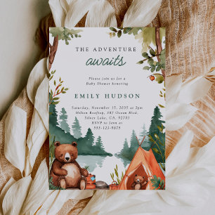 Camping Mountain Rustic Baby Shower Inbjudningar