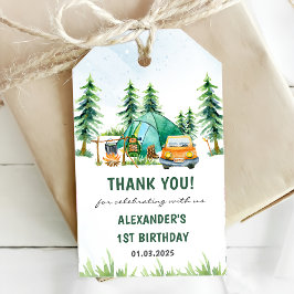 Camping Mountain Rustic Födelsedagsfest Presentetikett