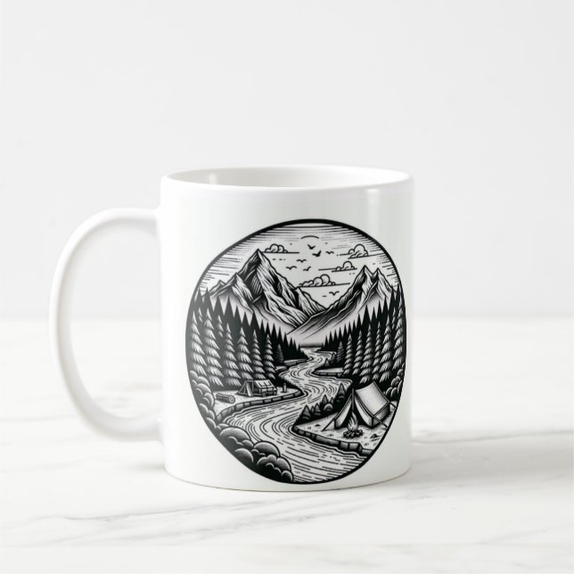 Camping Mugg, Enamel Mugg for Campers, Mountain Mu (Vänster)