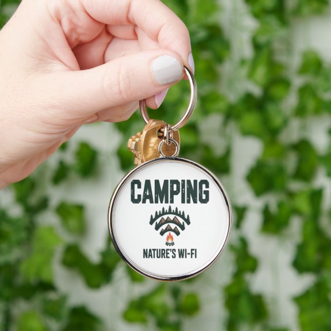Camping Natures Wifi Rund Silverfärgad Nyckelring (Hand)