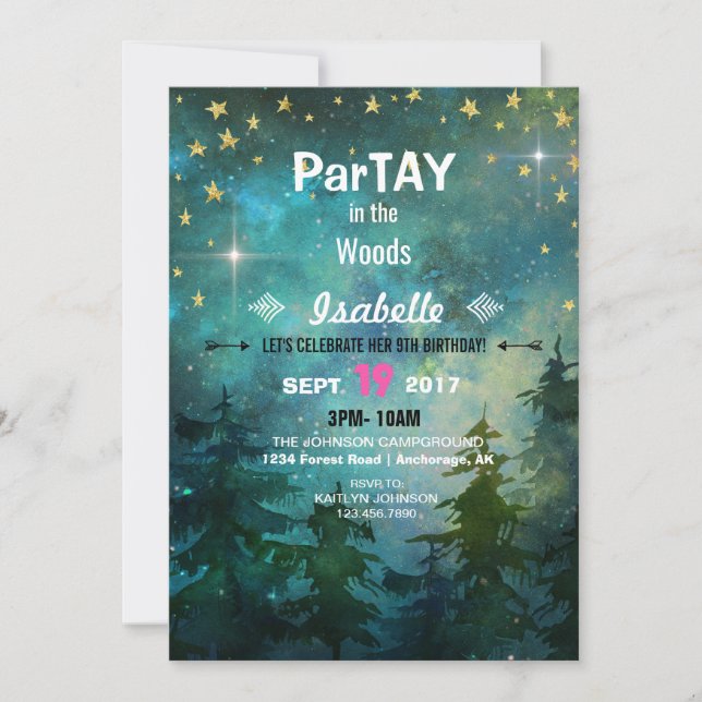 Camping Night Time Forest Wilderness Inbjudningar (Framsida)