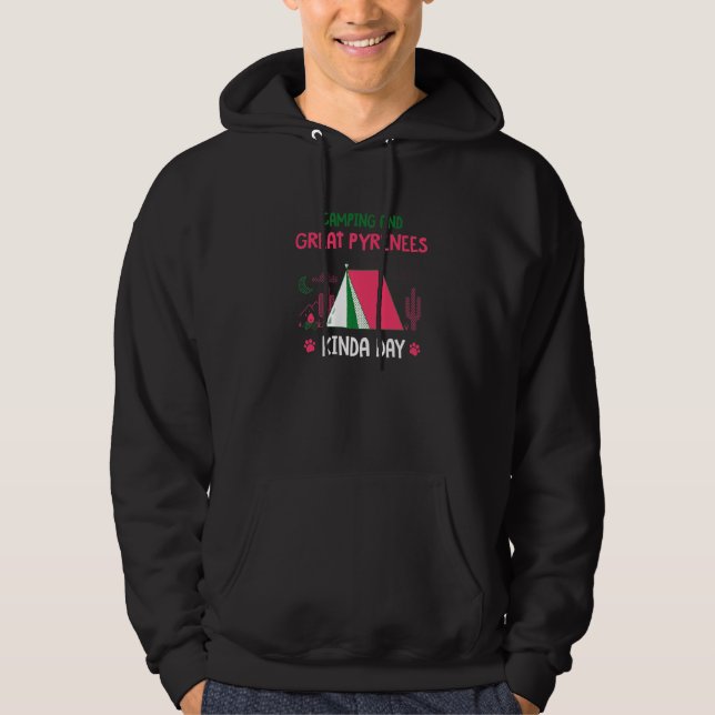 Camping och Great Pyrenees-typ av dag Pyreneisk hu Hoodie (Framsida)