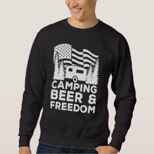 Camping Öl Frihet Juli 4 Amerikansk Flagga Läger Lång Ärmad Tröja