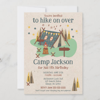 Camping Outdoor Adventure Camp Out Birthday Inbjudningar