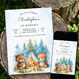 Camping Outdoor Äventyr Födelsedagsfest Inbjudningar