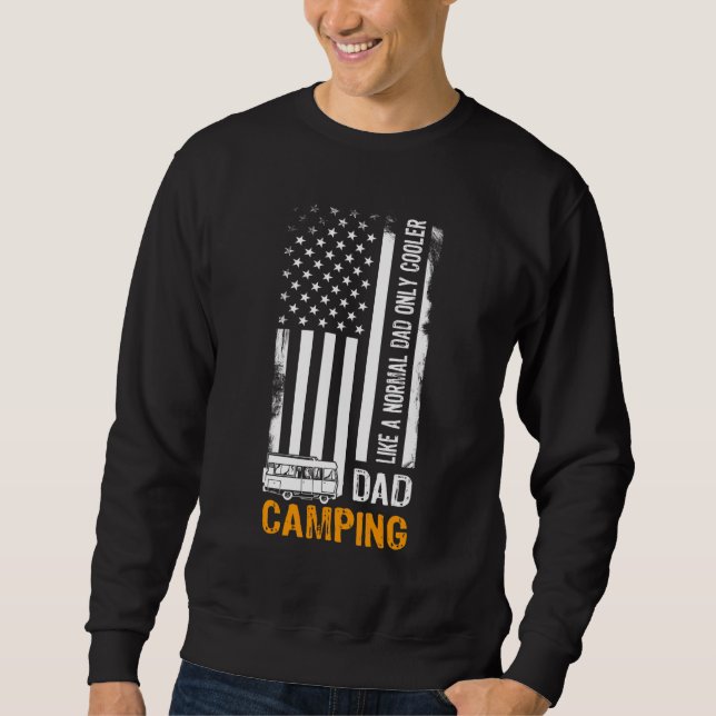 Camping Pappa som Normal Pappa men Cooler USA flag Lång Ärmad Tröja (Framsida)