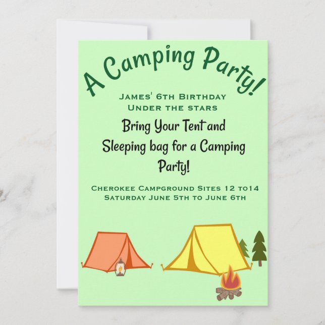 Camping Party Inbjudningar (Framsida)