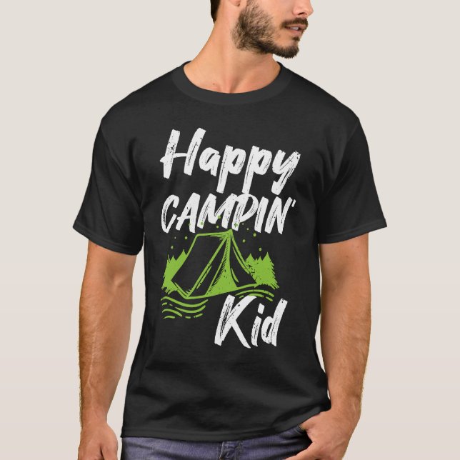 Camping Puns Happy Campin' Kid Boys Girls Children T Shirt (Framsida)