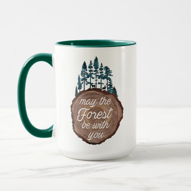 Camping Quote May The Forest Be With You On Wood Mugg (Vänster)