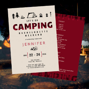 Camping Red Play Outdoor Bachelorette Helg Inbjudningar