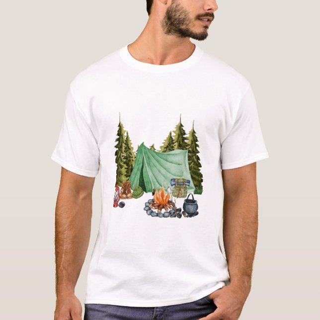 Camping Resa Campfire, Tält, Camping in Skogen T Shirt (Framsida)