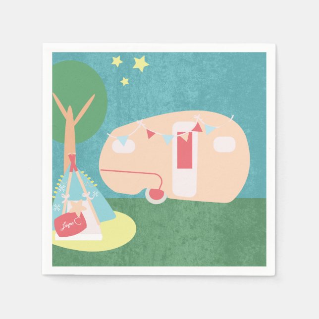 Camping Retro Party Stars Nattfödelsedag Pappersservett (Framsidan)