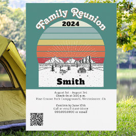 Camping Retro Solnedgång Monogram Familjesammankom Inbjudningar