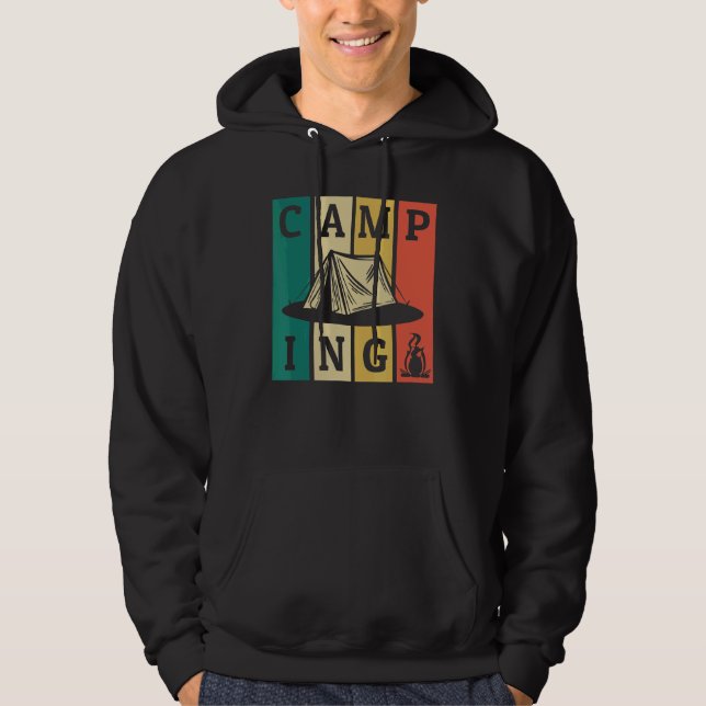 Camping Retro Strips Tält Glamping Campin Hoodie (Framsida)