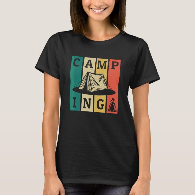 Camping Retro Strips Tält Glamping Campin T Shirt (Framsida)