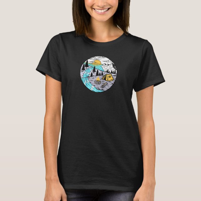 Camping River Ocean Sunset Nature Träd Wildlife V T Shirt (Framsida)