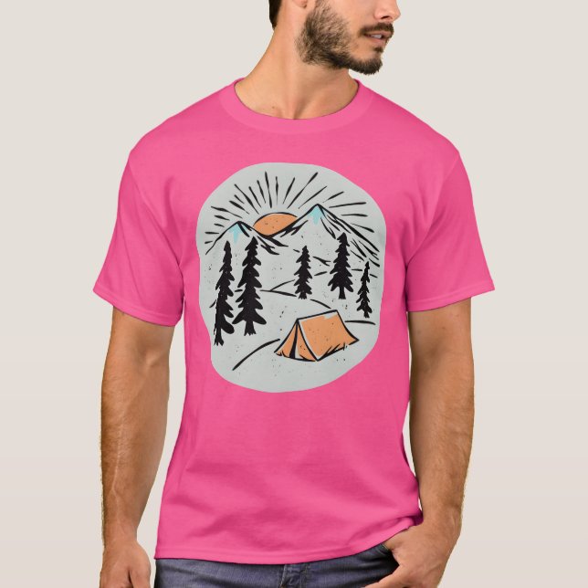 Camping rolig retro familj t shirt (Framsida)