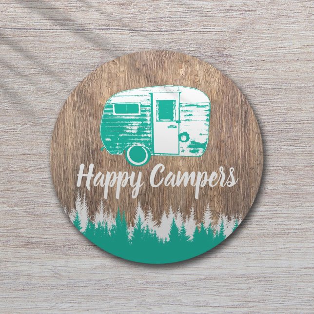 Camping Roligt Lycklig Campers Rustic Forest Underlägg Papper Rund (Skapare uppladdad)